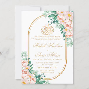 Modern Floral Leaves Nikah Islamic Muslim wedding Invitation