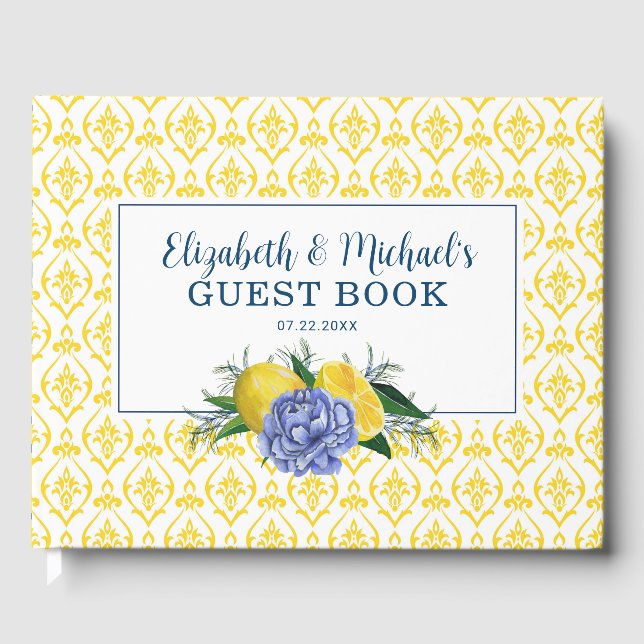 Modern Floral Lemon Bridal Shower Guest Book (Front)