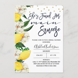 Modern Floral Lemon Main Squeeze Bridal Shower Invitation