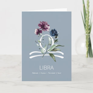 Modern Floral Libra Zodiac Star Sign Birthday Card