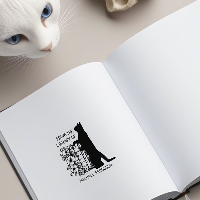 Modern Floral Library Cat  Rubber Stamp (Creator Uploaded)