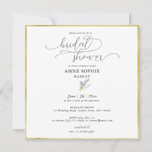 Modern Floral Lily Valley Black Gold Bridal Shower Invitation