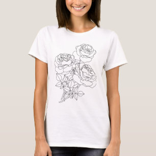 Modern Floral Line Drawing Art T-Shirt