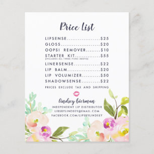 Modern Floral Lip Product Distributor Price List Flyer