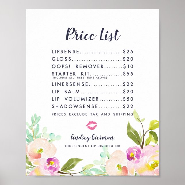 Modern Floral Lip Product Distributor Price List Poster (Front)