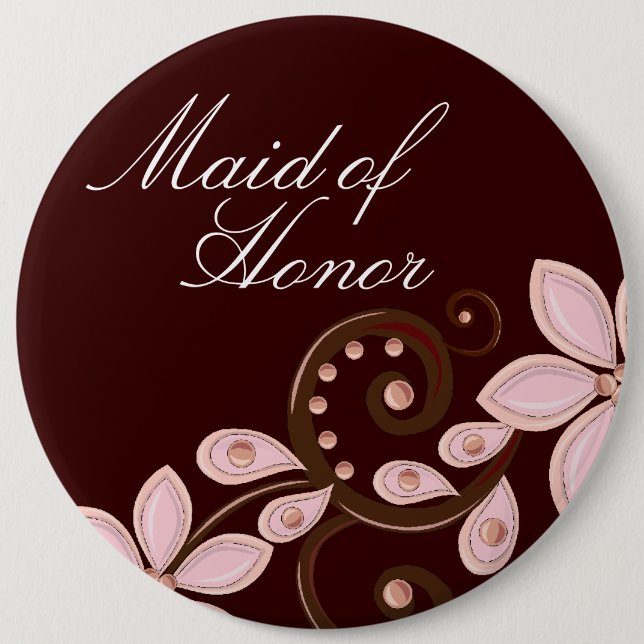 Modern Floral Maid of Honour Button (Front)