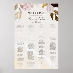 Modern Floral   Marble Alphabetical Seating Chart
