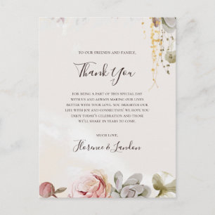 Modern Floral   Marble Thank You Reception Card