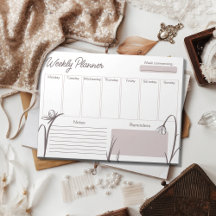 Modern floral mauve weekly planner notepad