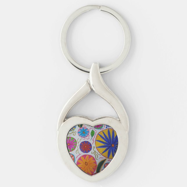 Modern Floral Metal Key Ring (Front)