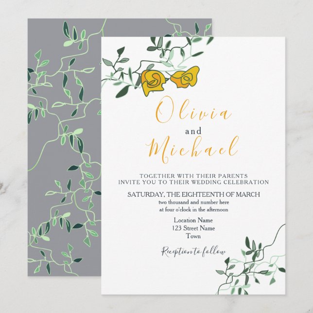 Modern Floral Minimony Wedding Invitation (Front/Back)