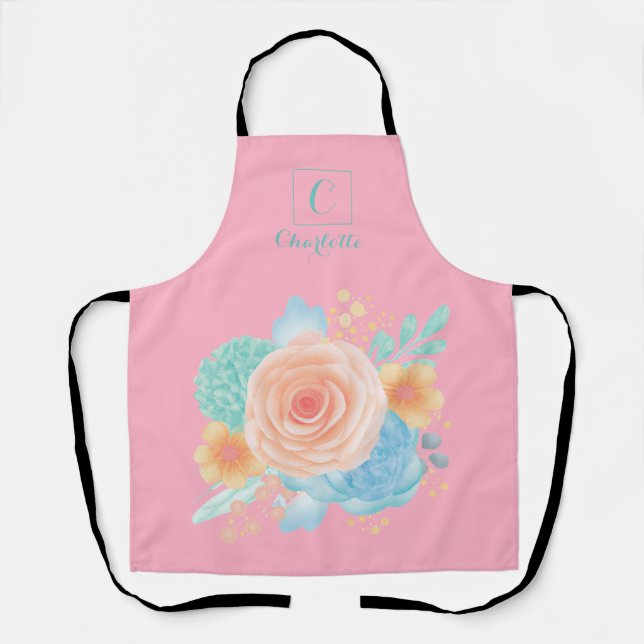 Modern Floral Monogram Apron (Front)