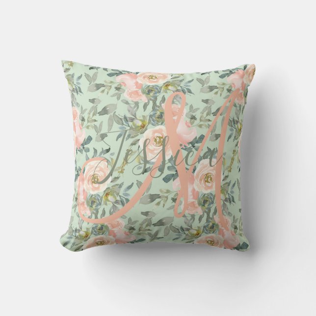 Modern Floral Monogram Cushion (Front)
