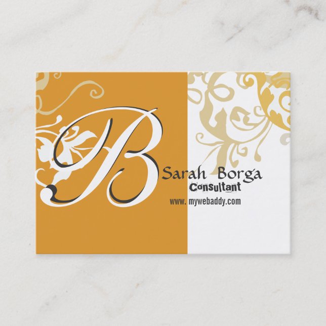 Modern Floral Monogram DayLily on White Business Card (Front)