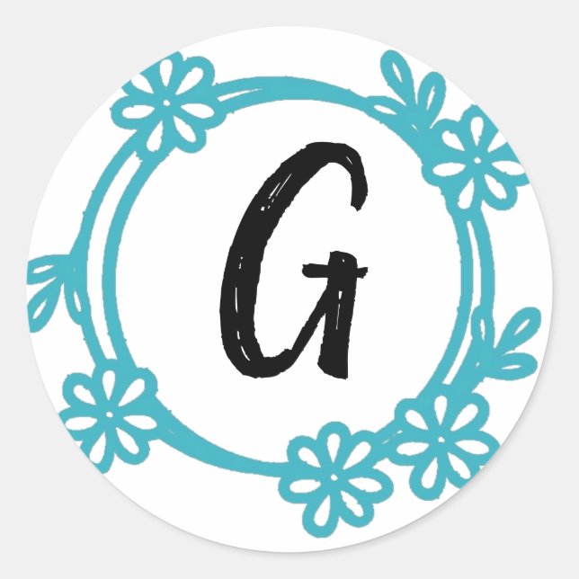 Modern Floral Monogram Design Classic Round Sticker (Front)