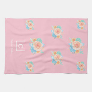 Modern Floral Monogram  Tea Towel