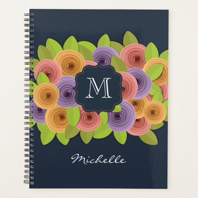  Modern Floral Monogram with Script Name Planner (Front)