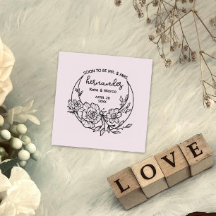 Modern Floral Moon Save the Date Wedding    Rubber Stamp