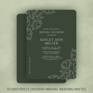 Modern Floral Moss Green Wedding Bridal Shower Invitation