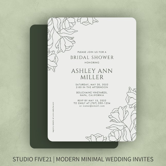 Modern Floral Moss Green Wedding Bridal Shower Invitation (Creator Uploaded)
