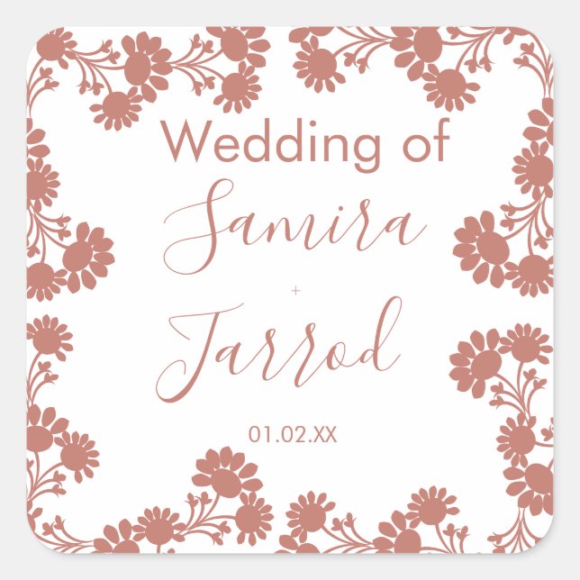 Modern Floral Motif Nuetral Wedding  Plaque Square Sticker (Front)
