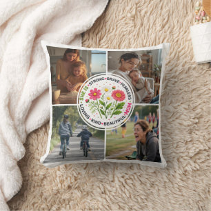 Modern Floral Multi-Photo Custom Mother's Day Cushion