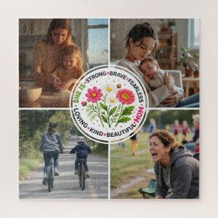 Modern Floral Multi-Photo Custom Mother's Day  Jigsaw Puzzle