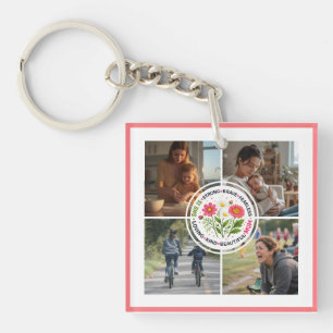 Modern Floral Multi-Photo Custom Mother's Day Key Ring