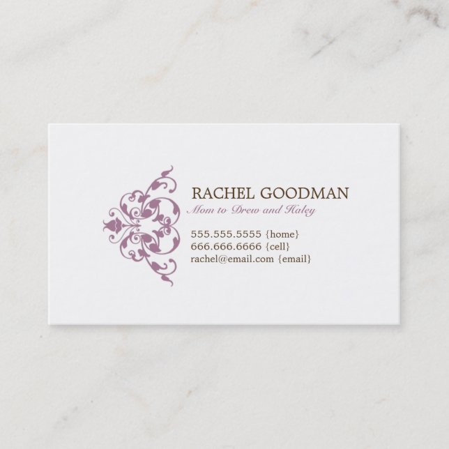 Modern Floral Mummy Card / Personal Calling Card (Front)