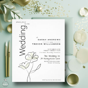 Modern Floral Muted Sage Buff Wedding Invitation Flyer
