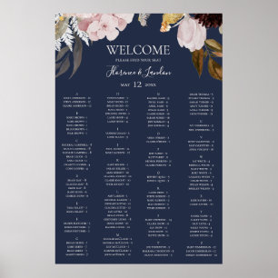 Modern Floral   Navy Alphabetical Seating Chart