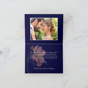Modern Floral Navy Photo Wedding  Thank You Card
