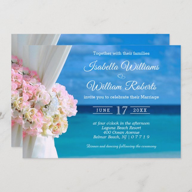 Modern Floral Ocean Beach Summer Wedding Invitation (Front/Back)
