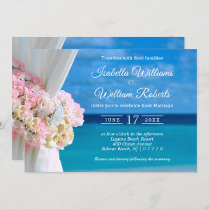 Modern Floral Ocean Beach Summer Wedding Invitation
