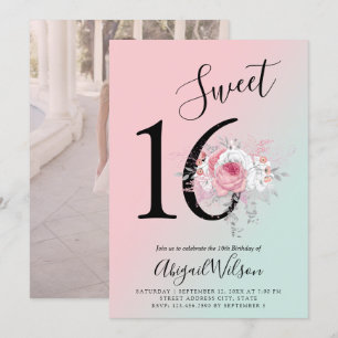Modern floral ombre sweet sixteen birthday party invitation