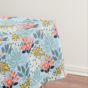 Modern Floral on Blue Tablecloth