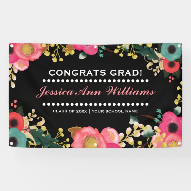 Modern Floral Painting Graduation Party  Banner (Horizontal)