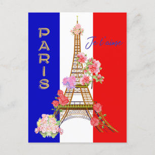 Modern Floral Paris je t'aime Eiffel Tower Travel Holiday Postcard
