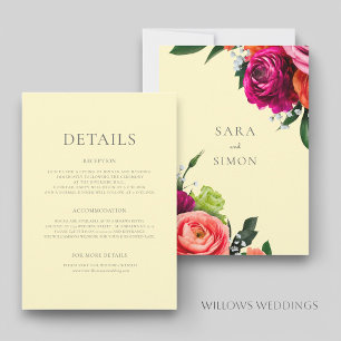 Modern floral pastel yellow wedding details card