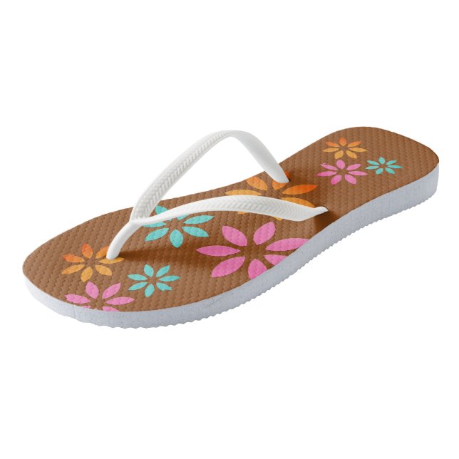 Modern Floral Pattern Beach Footwear Thongs (Angled)