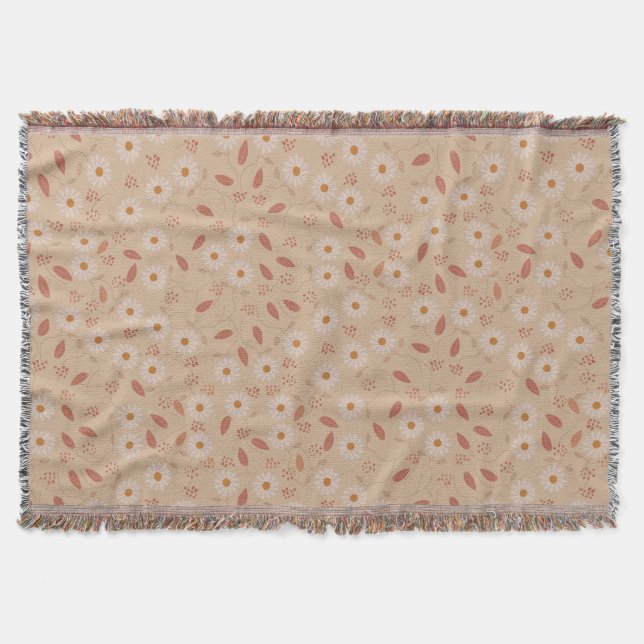 Modern Floral Pattern, Boho Floral Pattern Throw Blanket (Front)