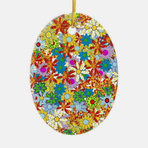 Modern Floral Pattern Bright Colours Ceramic Ornament