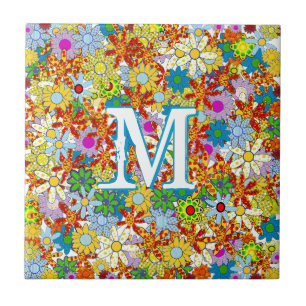 Modern Floral Pattern Bright Colours Ceramic Tile