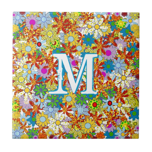 Modern Floral Pattern Bright Colours Ceramic Tile (Front)