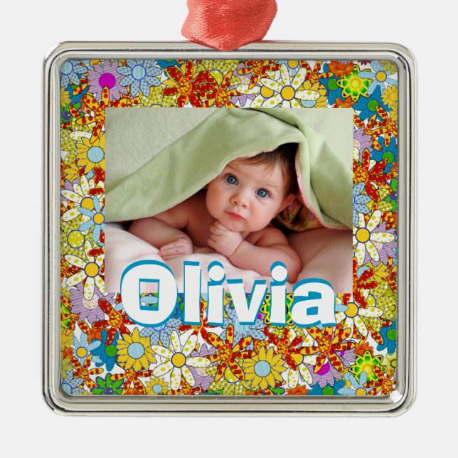 Modern Floral Pattern Bright Colours Metal Ornament (Front)