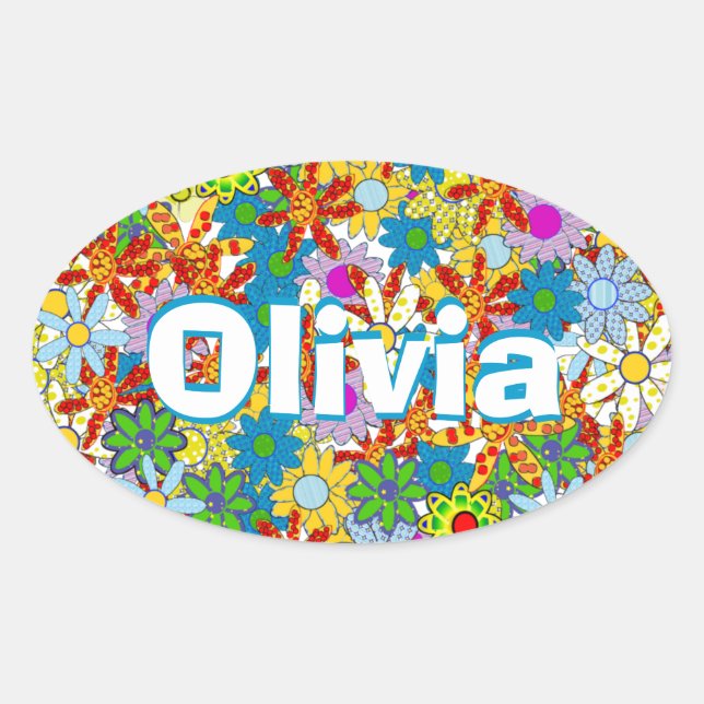Modern Floral Pattern Bright Colours Oval Sticker (Front)