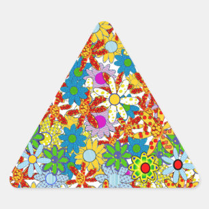 Modern Floral Pattern Bright Colours Triangle Sticker