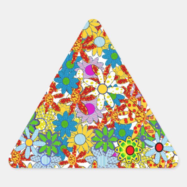 Modern Floral Pattern Bright Colours Triangle Sticker (Front)