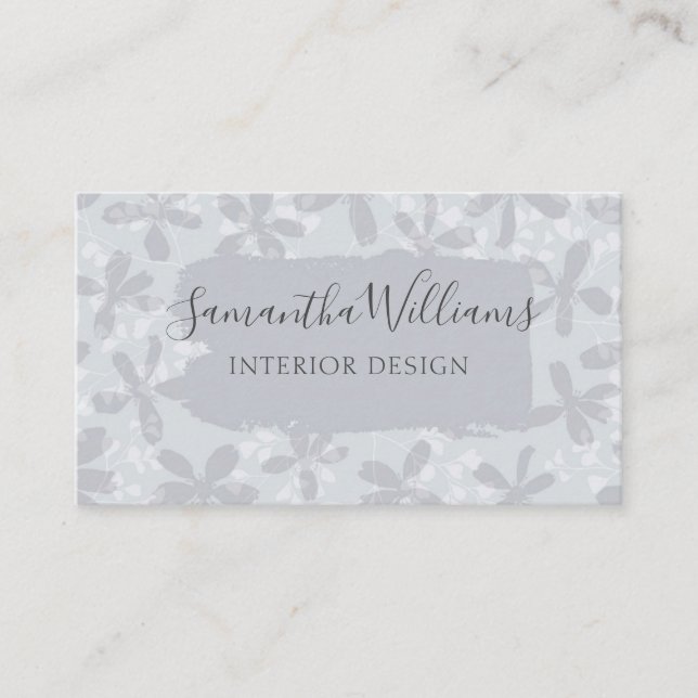 Modern Floral Pattern Chic Grey  Business Card (Front)