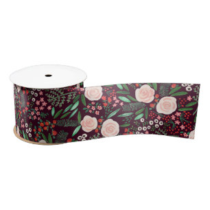 Modern Floral Pattern Christmas Holiday  Satin Ribbon